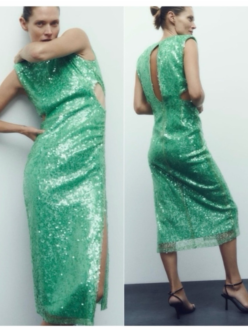 Zara green sequin cut out Dress